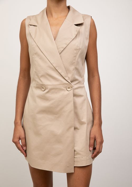 Macacão Iódice Ajustado Decote V Sem Manga Curto Bege