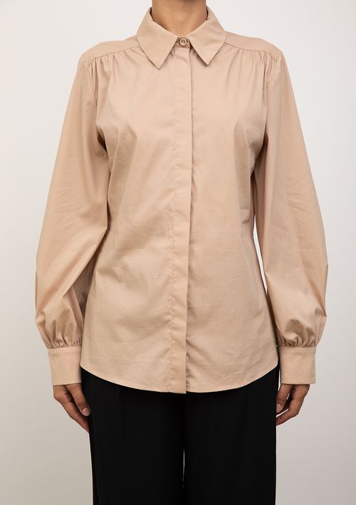 Camisa Iódice Ajustada Gola Clássica Manga Longa Padrão Bege