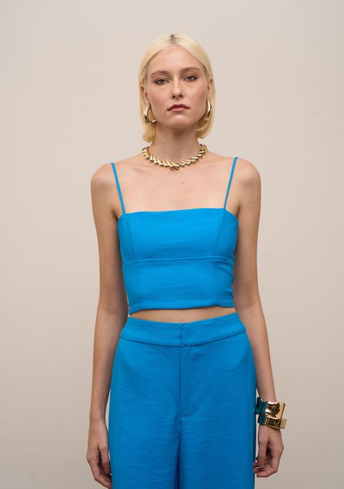 Top Iódice Decote Quadrado Alça Fina Azul