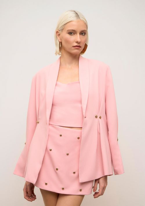 Blazer Iódice Ajustado Manga Longa Padrão Rosa