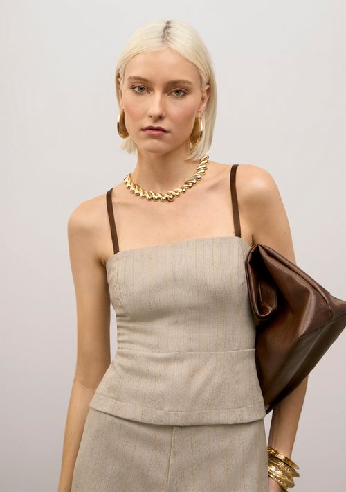 Top Iódice Decote Reto Alça Fina Cinza