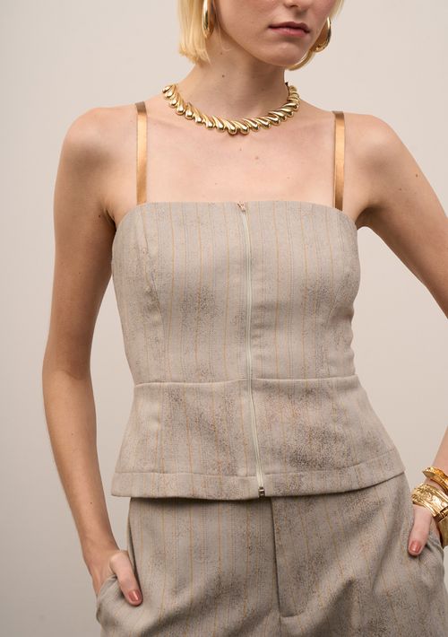 Top Iódice Decote Reto Alça Fina Cinza