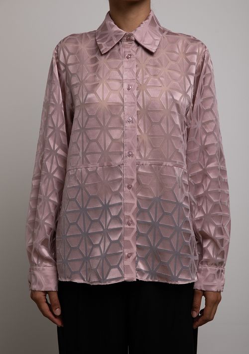 Camisa Iódice Solta Gola Clássica Manga Longa Padrão Rosa