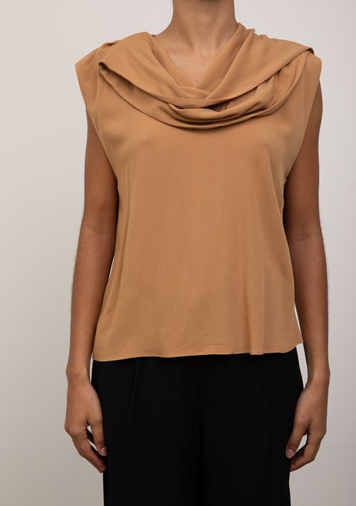 Blusa Iódice Solta Decote V Manga Curta Padrão Bege