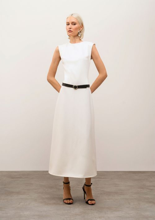 Vestido Iódice Ajustado Decote Careca Sem Manga Midi Off White