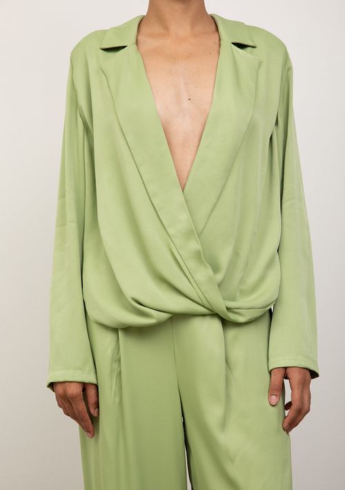 Blazer Iódice Solto Manga Longa Padrão Verde