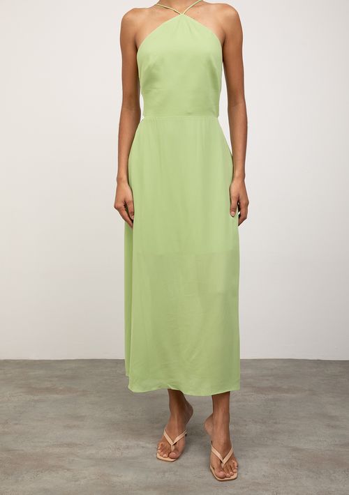 Vestido Iódice Ajustado Cava Francesa Sem Manga Midi Verde