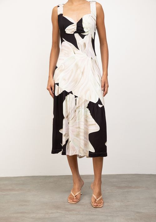 Vestido Iódice Ajustado Decote V Com Alça Midi Preto