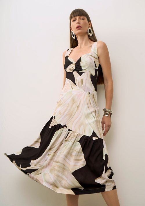 Vestido Iódice Ajustado Decote V Com Alça Midi Preto