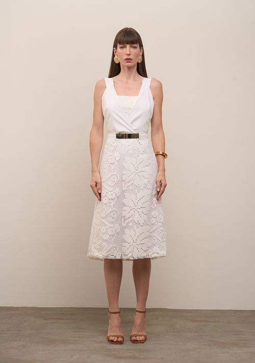 Vestido Iódice Solto Decote V Com Alça Midi Off White
