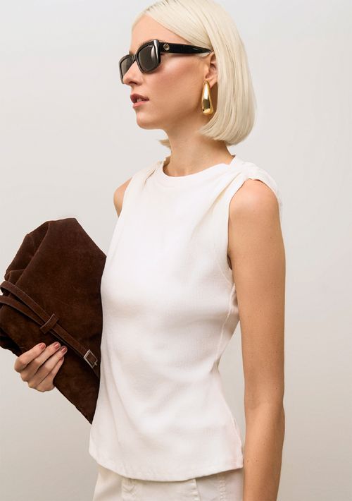 Regata Iódice Ajustada Decote Careca Padrão Off White