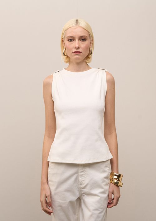 Regata Iódice Ajustada Decote Careca Padrão Off White