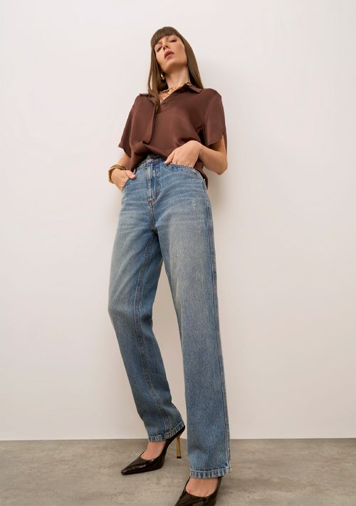 Calça Iódice Reta Alta Azul