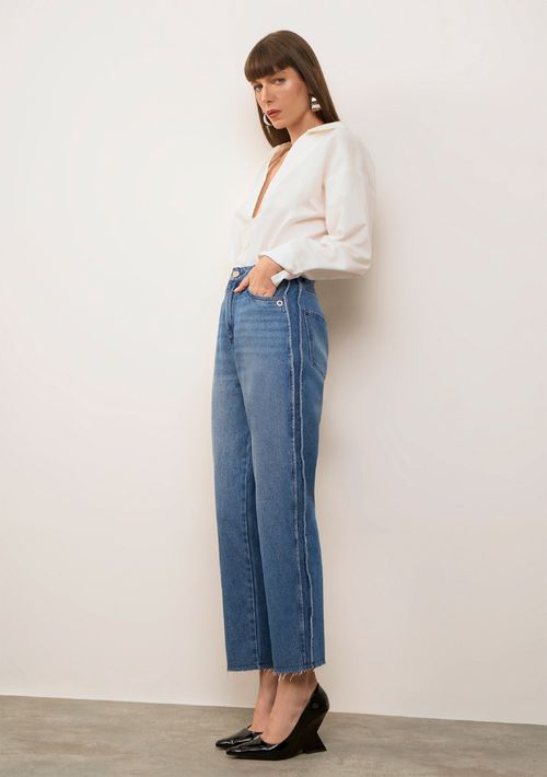 Calça Iódice Reta Alta Azul