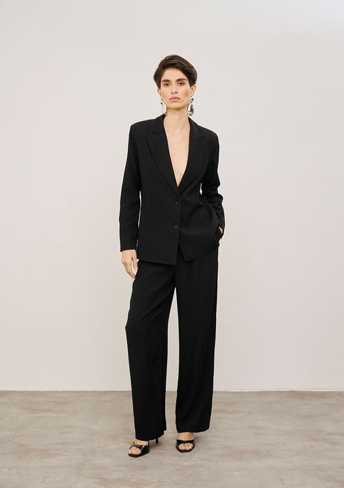 Blazer Iódice Solto Manga Longa Padrão Preto