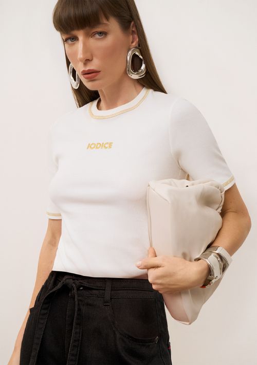 Blusa Iódice Ajustada Decote Careca Manga Curta Padrão Off White