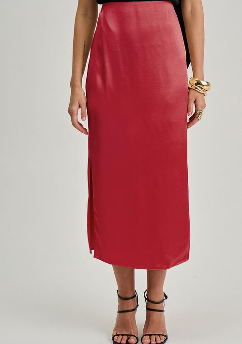 Saia Iódice Reta Alta Midi Rosa