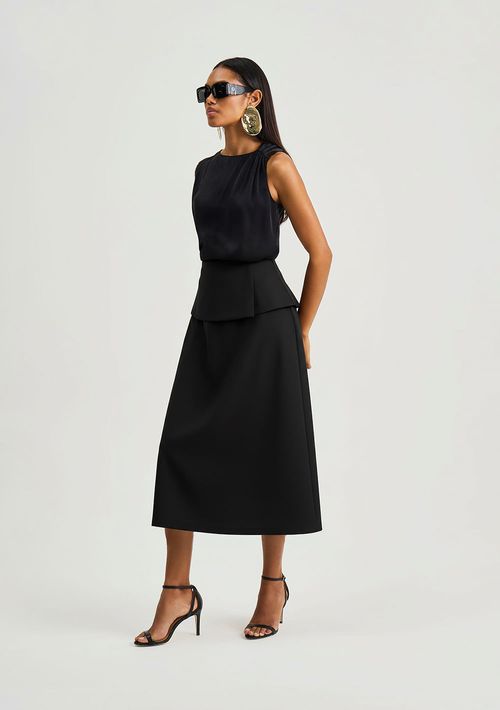 Saia Iódice Reta Alta Midi Preto