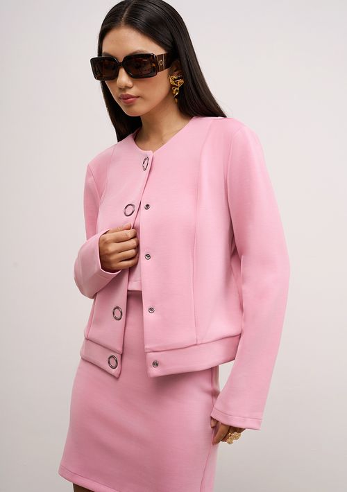 Jaqueta Iódice Solta Manga Longa Padrão Rosa