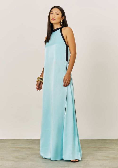 Vestido Iódice Solto Cava Francesa Sem Manga Longo Azul