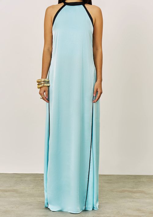 Vestido Iódice Solto Cava Francesa Sem Manga Longo Azul