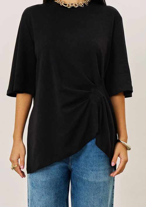 Camiseta Iódice Oversized Decote Careca Manga Curta Alongada Preto