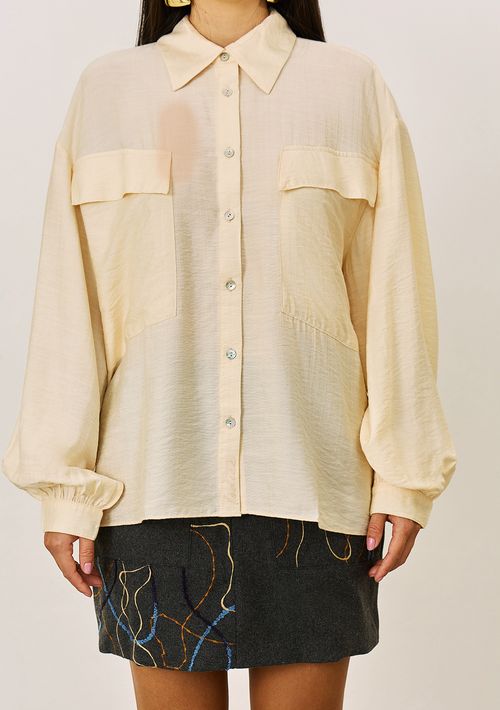 Camisa Iódice Solta Polo Manga Longa Padrão Bege