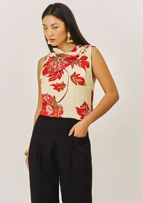 Regata Iódice Solta Decote Transpassado Padrão Off White
