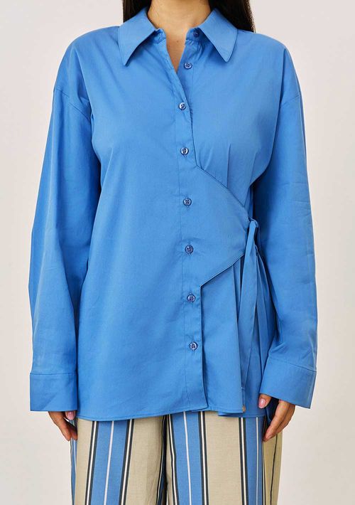 Camisa Iódice Ajustada Gola Tradicional Manga Longa Padrão Azul