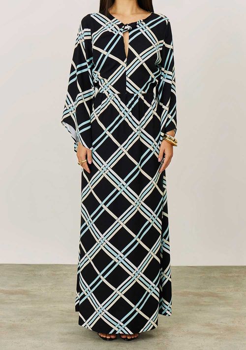 Vestido Iódice Solto Decote V Manga Longa Longo Preto