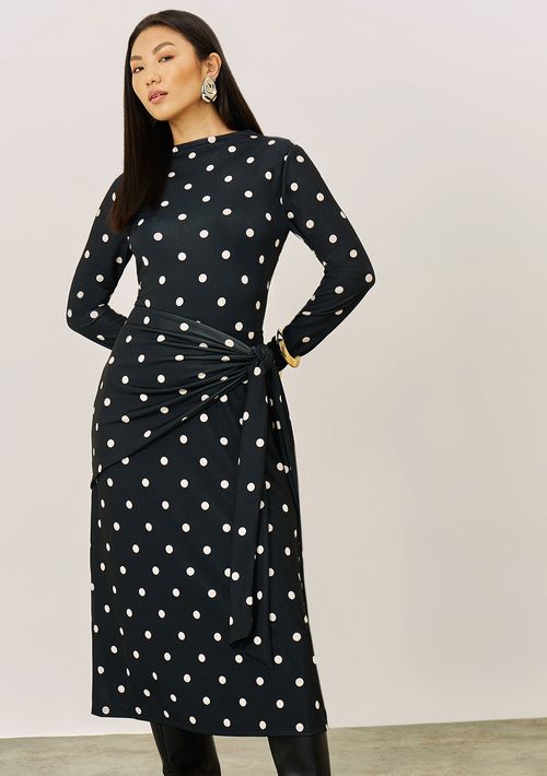 Vestido Iódice Ajustado Gola Alta Manga Longa Midi Preto