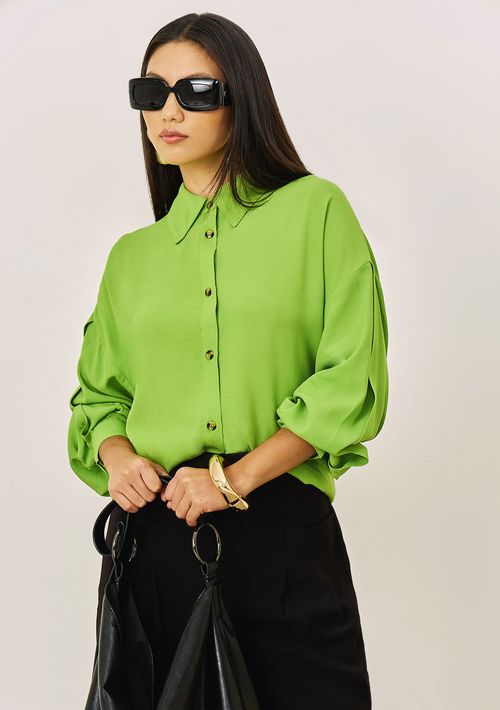 Camisa Iódice Solta Polo Manga Longa Padrão Verde