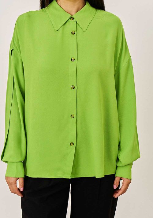 Camisa Iódice Solta Polo Manga Longa Padrão Verde