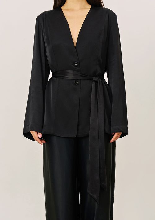 Blazer Iódice Solto Manga Longa Padrão Preto