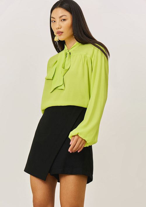 Blusa Iódice Solta Decote V Manga Longa Padrão Verde