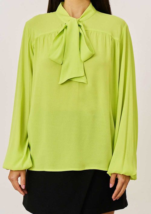 Blusa Iódice Solta Decote V Manga Longa Padrão Verde