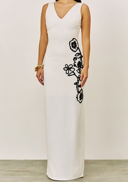 Vestido Iódice Ajustado Decote V Sem Manga Longo Off White