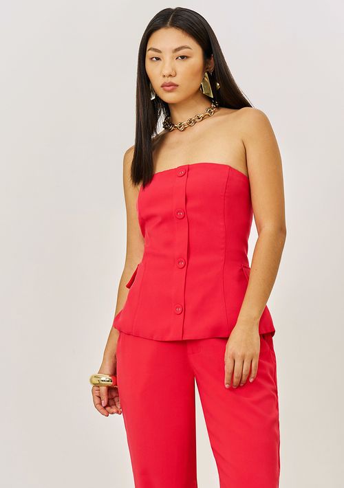 Top Iódice Decote Quadrado Alça Fina Vermelho