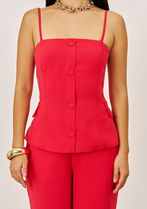 Top Iódice Decote Quadrado Alça Fina Vermelho