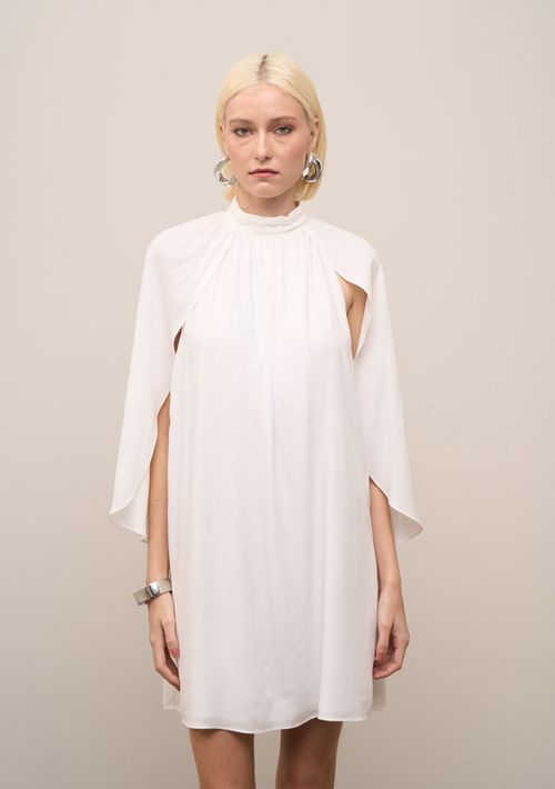 Vestido Iódice Solto Gola Alta Sem Manga Curto Off White