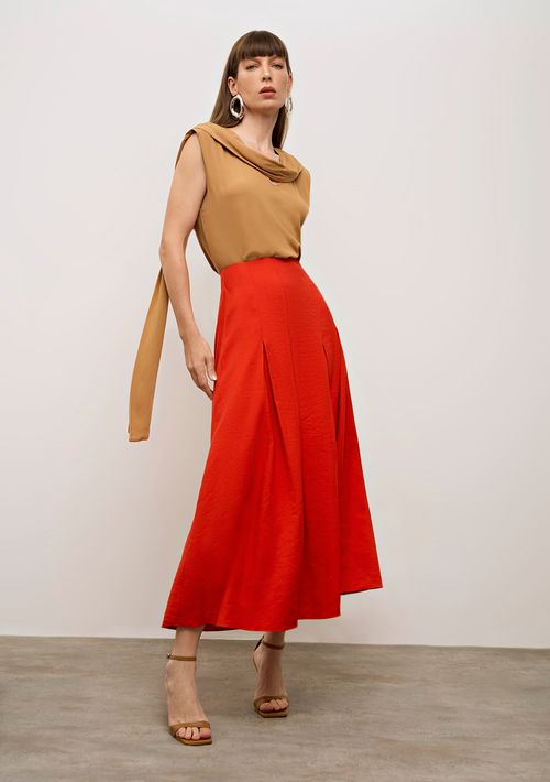 Saia Iódice Evasê Alta Midi Vermelho