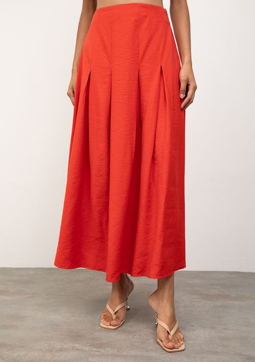 Saia Iódice Evasê Alta Midi Vermelho