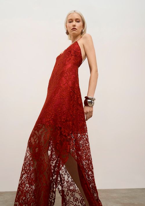 Vestido Iódice Ajustado Decote V Com Alça Midi Vermelho