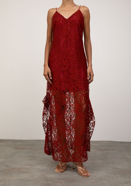 Vestido Iódice Ajustado Decote V Com Alça Midi Vermelho