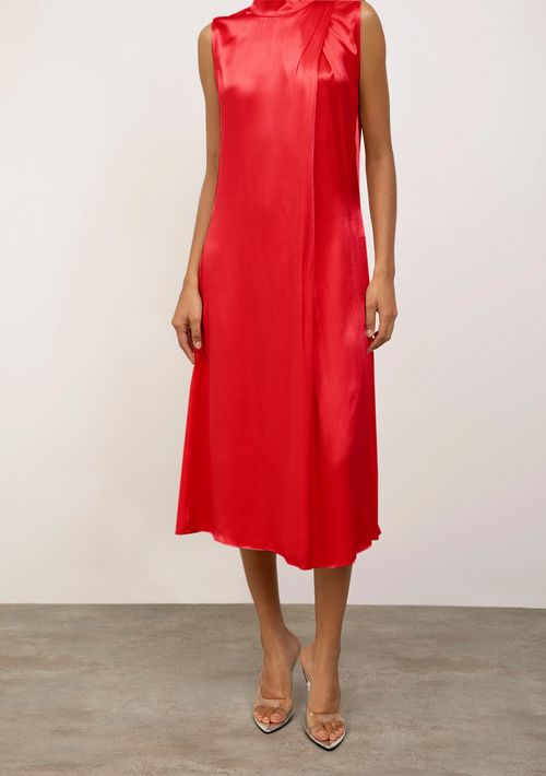 Vestido Iódice Ajustado Decote Careca Sem Manga Midi Vermelho