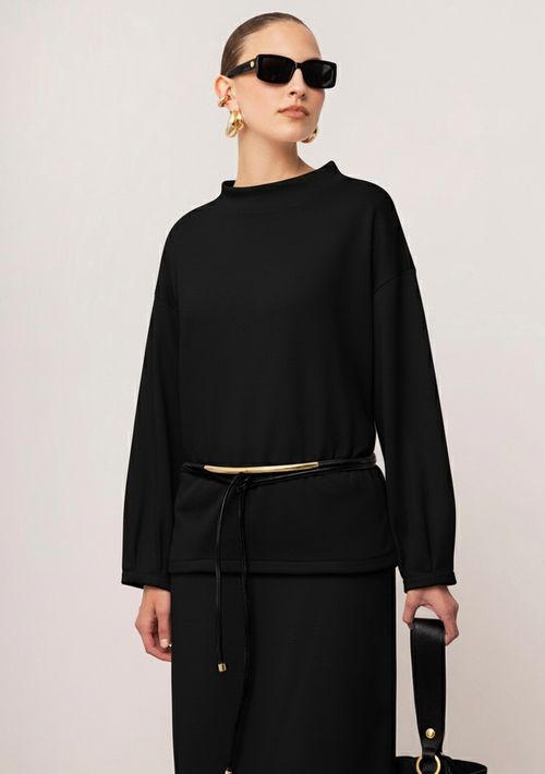 Blusa Iódice Oversized Gola Alta Manga Longa Alongada Preto