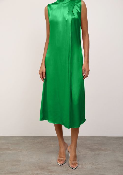 Vestido Iódice Ajustado Decote Careca Sem Manga Midi Verde
