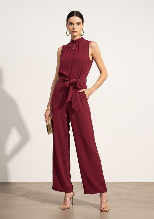 Macacão Ajustado Gola Alta Sem Manga Longo Bordo