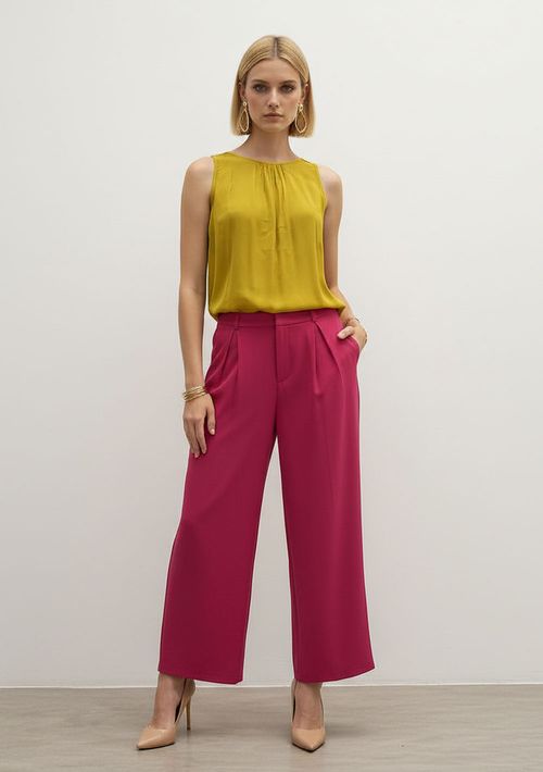 Regata Solta Decote Careca Padrão Amarelo