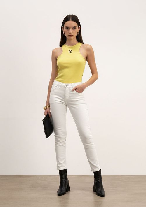 Regata Ajustada Decote Careca Padrão Amarelo